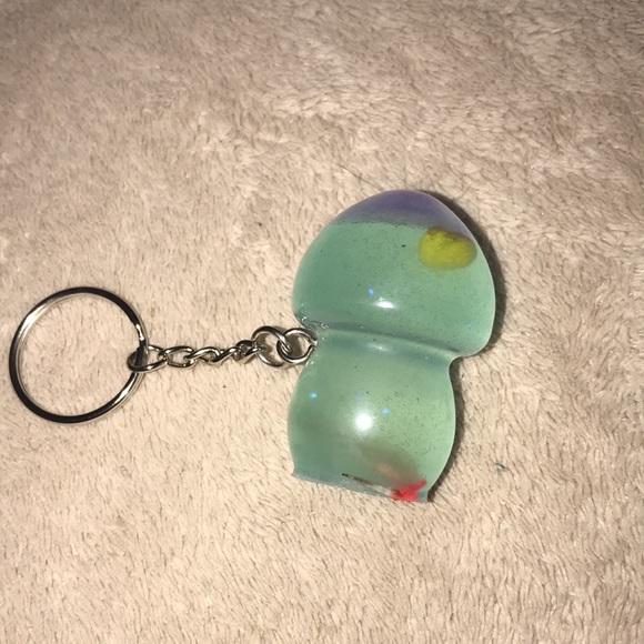Epoxy resin mini mushroom 🍄 keychain light aqua blue and swirl of purple - Picture 2 of 6